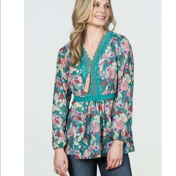 Matilda Jane Kookaburra Floral Print Crochet Trim Peasant Top XXL - Picture 1 of 7